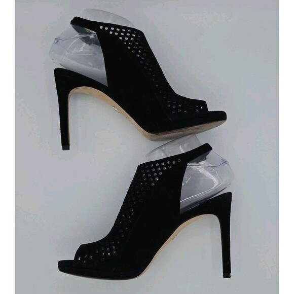 Diane von Furstenberg Black Heels Peep Toe Mules Ankle Strap Size 7M EUC - Picture 8 of 11